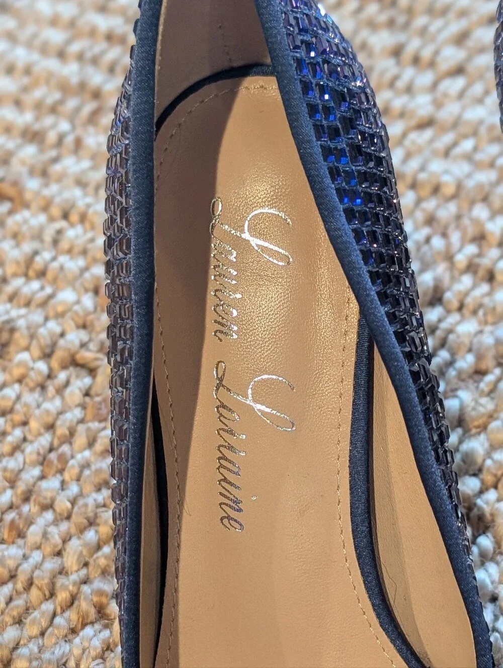 Lauren Lorraine Navy Crystal Sparkly Embellished Pointed-Toe Pumps - Picture 4 of 11